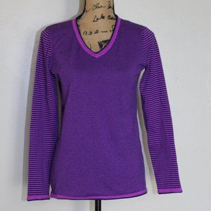 Title Nine Pullover Blue Pink Striped Stretchy V-Neck Sweater Shirt Women's S